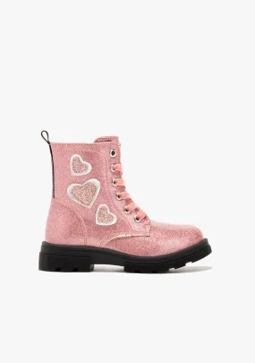 Pink ankle boots with hearts