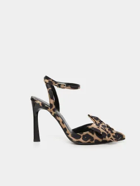 Pointed Toe Leopard Print High Heel Sandal With Bow