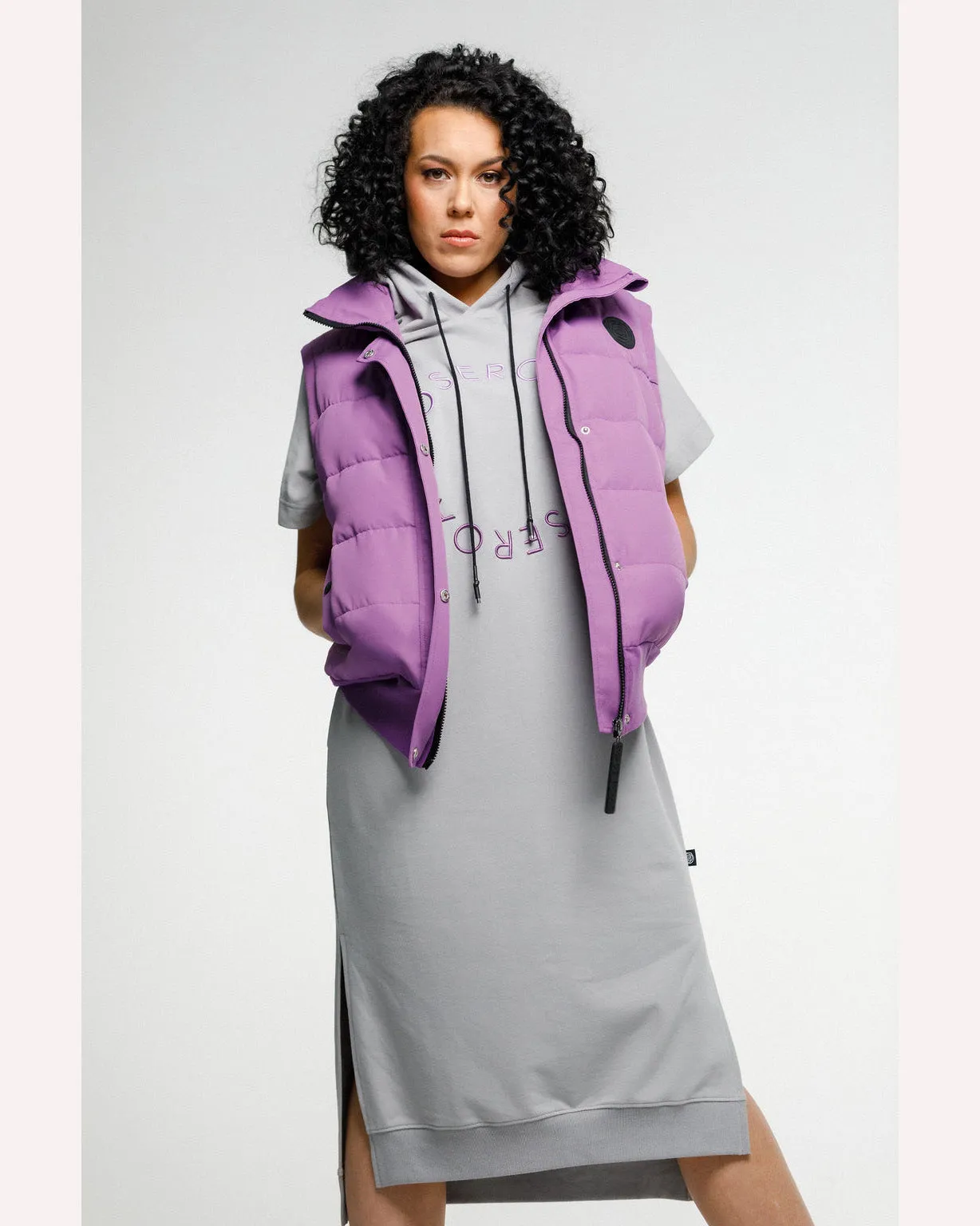 Rose Road Cruz Dress - Pewter with Cyber Purple/Violet Circular Embroidery