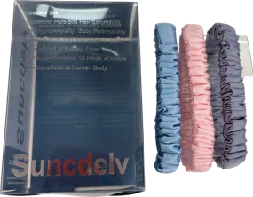 .Silk Pink/Blue/Grey Pure 100% Silk Hair Scrunchies Set of 3