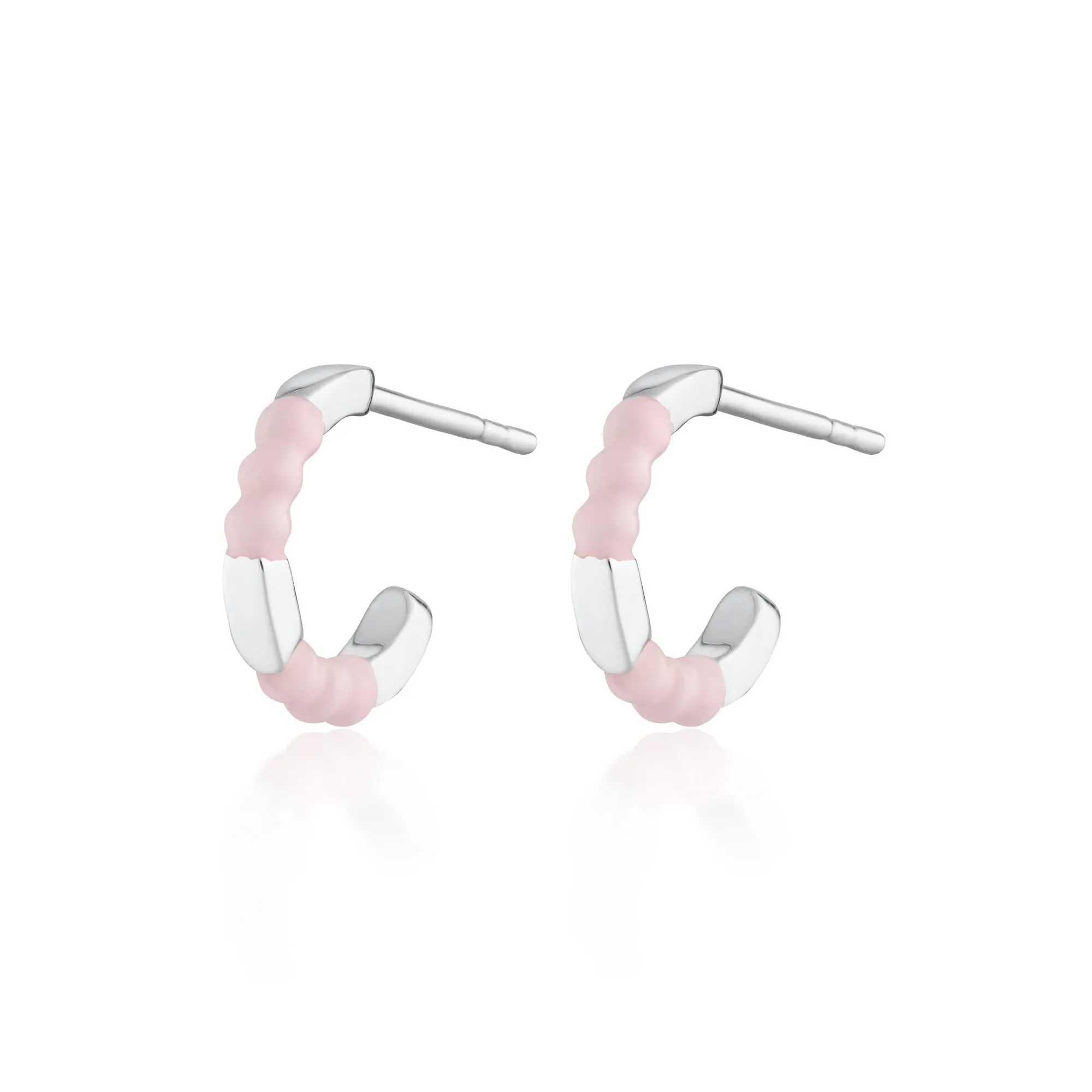 Silver Enamel Dot Huggie Hoop Earrings