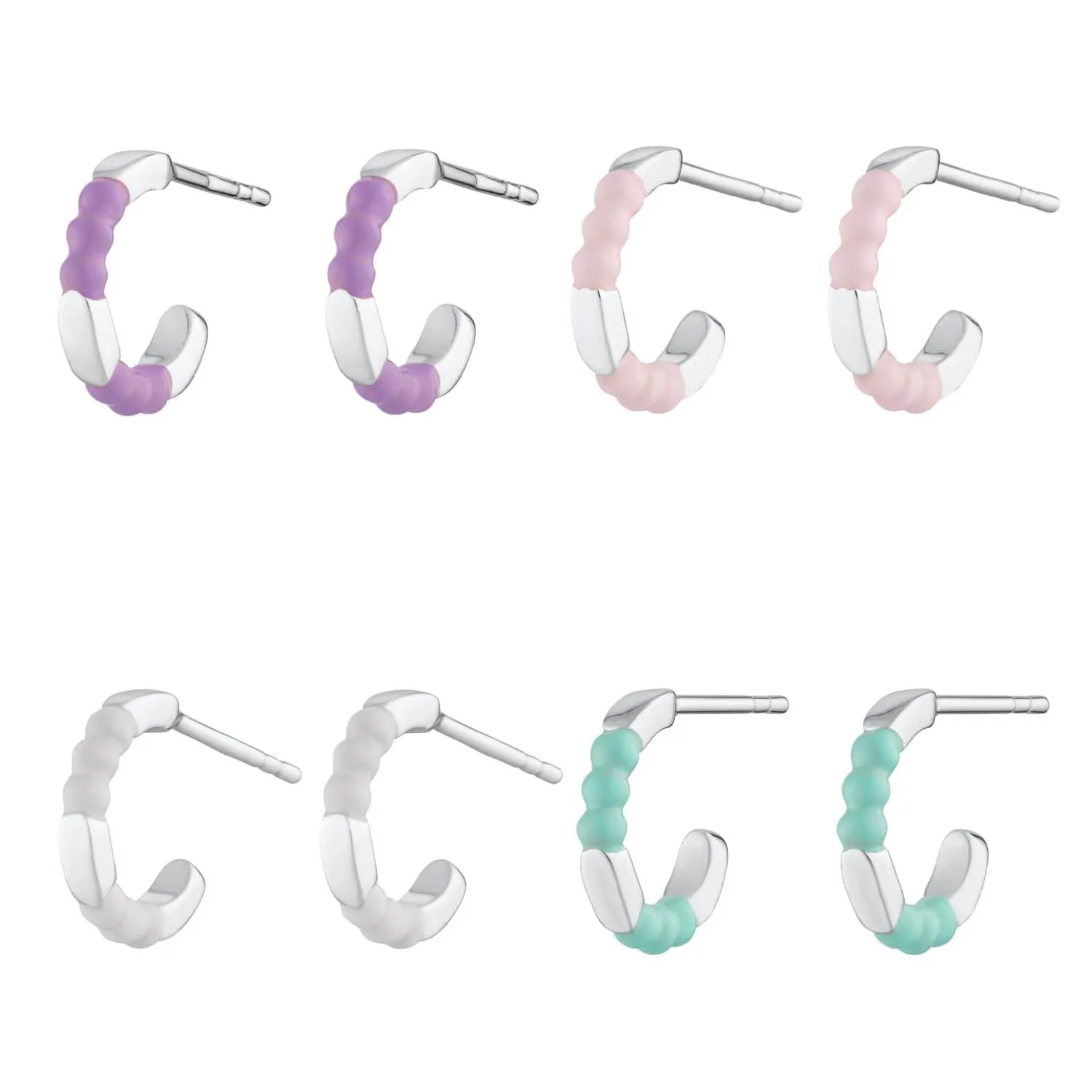 Silver Enamel Dot Huggie Hoop Earrings