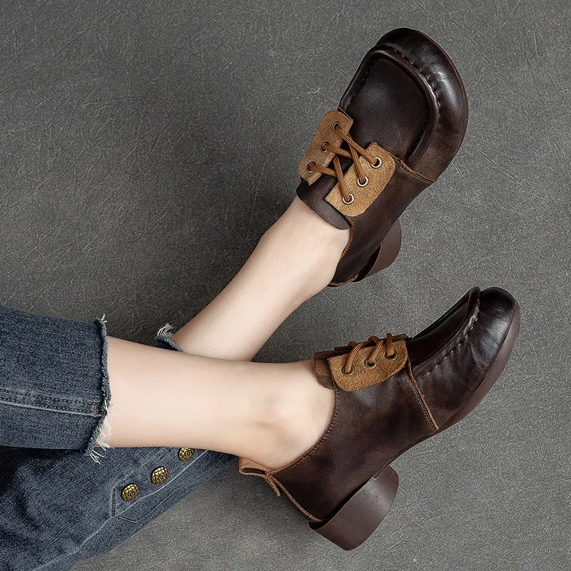 Women Retro Handcraft Leather Low Heel Casual Shoes