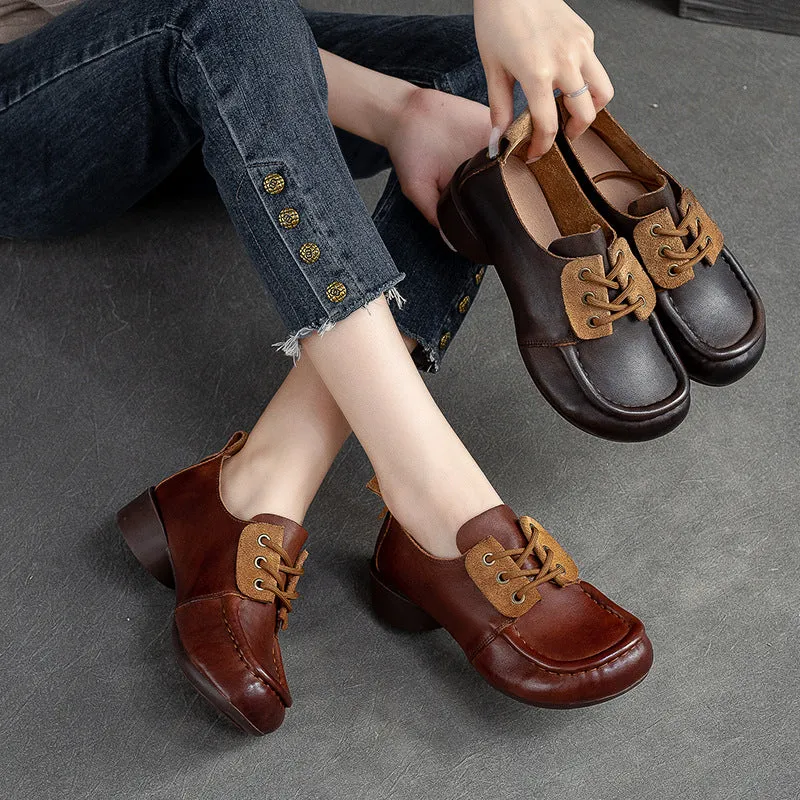 Women Retro Handcraft Leather Low Heel Casual Shoes