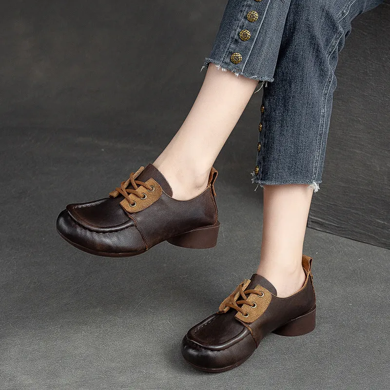 Women Retro Handcraft Leather Low Heel Casual Shoes