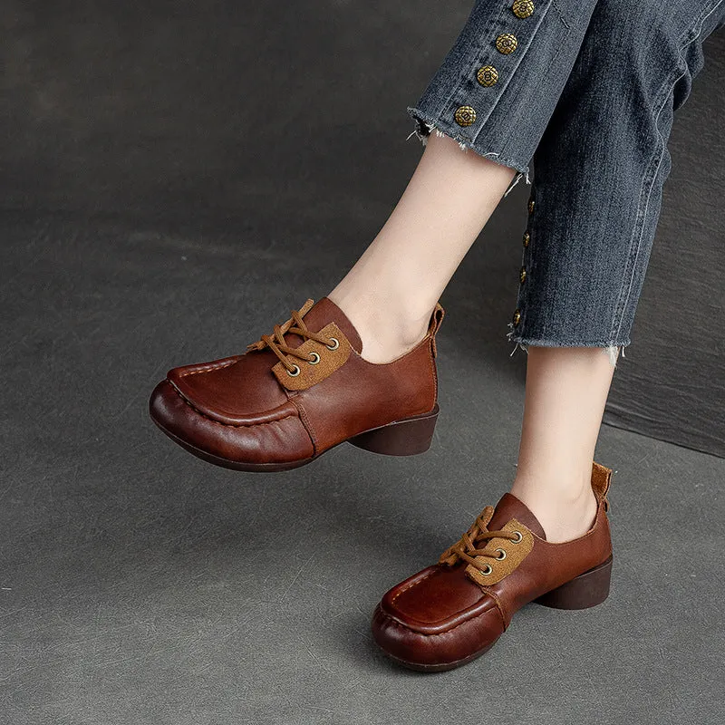 Women Retro Handcraft Leather Low Heel Casual Shoes