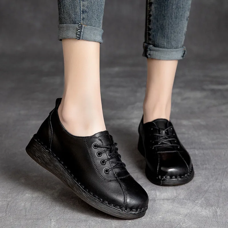 Women Retro Leather Soft Wedge Casual Work Shoes