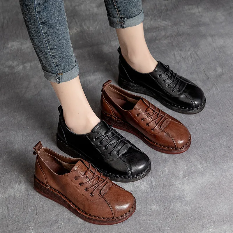 Women Retro Leather Soft Wedge Casual Work Shoes