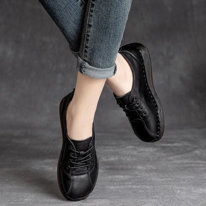 Women Retro Leather Soft Wedge Casual Work Shoes