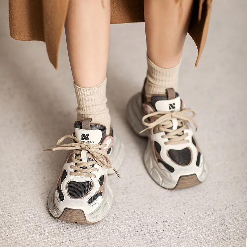 Women Retro Patchwork Chunky Platform Dad Shoes